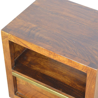 Gold Bar Bedside Table with Open Shelf | Chestnut Wood