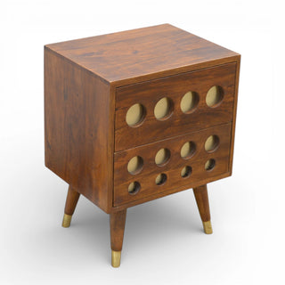 Gold Cut-Out Front Bedside Table | Chestnut Mango Wood