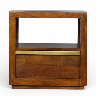 Gold Bar Bedside Table with Open Shelf | Chestnut Wood