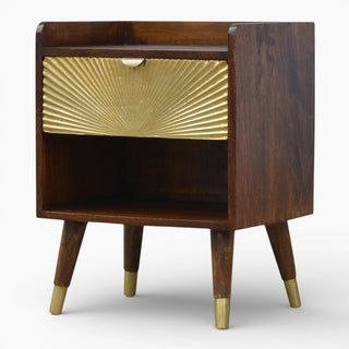 Gold Front Bedside Table with Open Shelf | Chestnut Finish