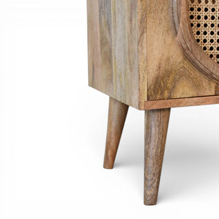 Round Rattan Door Bedside Table | Solid Mango Wood