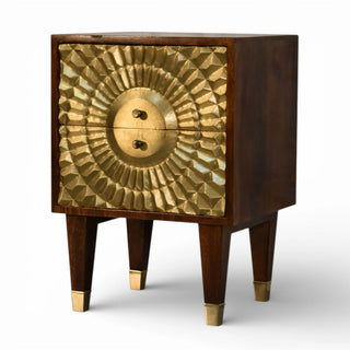 Gold Sunburst Front Bedside Table | Eden Chestnut