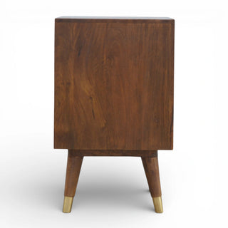 Gold Cut-Out Front Bedside Table | Chestnut Mango Wood