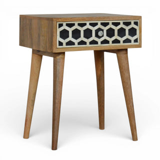 Bone Inlay Bedside Table | Single Drawer | Solid Mango Wood