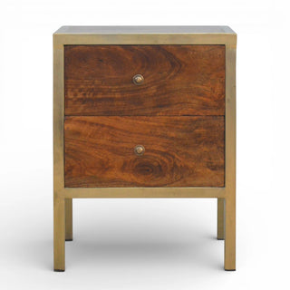 Gold Frame Bedside Table with 2 Drawers | Solid Wood