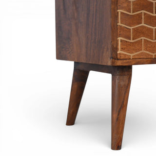 Gold Pattern 2 Drawer Bedside Table | Chestnut Mango Wood