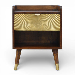 Gold Front Bedside Table with Open Shelf | Chestnut Finish
