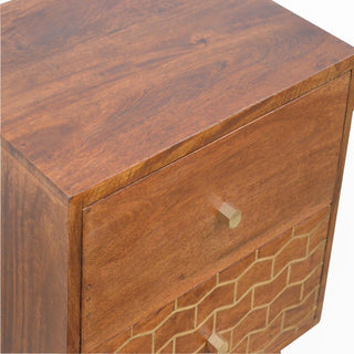 Gold Pattern 2 Drawer Bedside Table | Chestnut Mango Wood