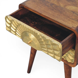 Gold Carved Front Bedside Table | Eden Curved Chestnut