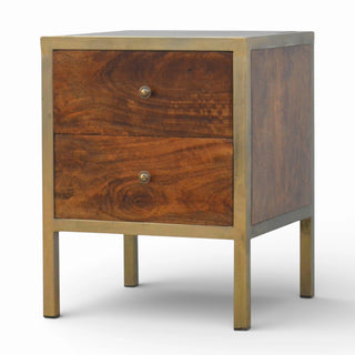 Gold Frame Bedside Table with 2 Drawers | Solid Wood