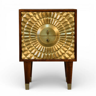 Gold Sunburst Front Bedside Table | Eden Chestnut