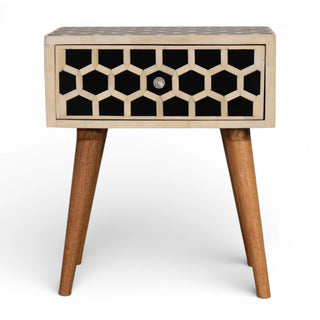 Honeycomb Bone Inlay Bedside Table | Solid Mango Wood