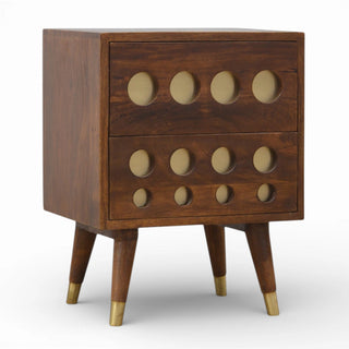 Gold Cut-Out Front Bedside Table | Chestnut Mango Wood