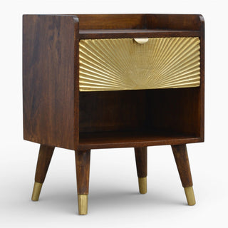 Gold Front Bedside Table with Open Shelf | Chestnut Finish