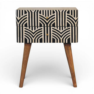 Edessa Bone Inlay Bedside Table | 2-Drawer | Solid Mango Wood