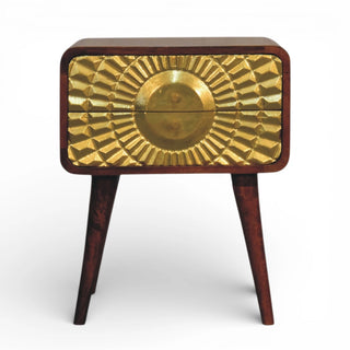 Gold Carved Front Bedside Table | Eden Curved Chestnut