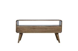 Frost Media Unit Grey-Washed Mango Wood Reverse-Curve Body Twin Drawers with Scandinavian Legs