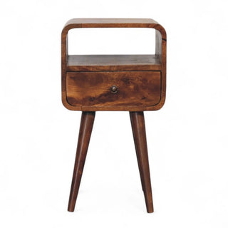 Mid-Century Solid Wood Nightstand | Mini Curved Chestnut