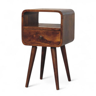 Mid-Century Solid Wood Nightstand | Mini Curved Chestnut