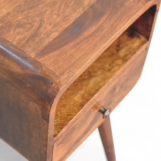 Mid-Century Solid Wood Nightstand | Mini Curved Chestnut