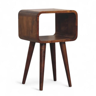 Mid-Century Solid Wood Nightstand | Curved Chestnut Open Shelf