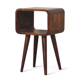 Mid-Century Solid Wood Nightstand | Curved Chestnut Open Shelf