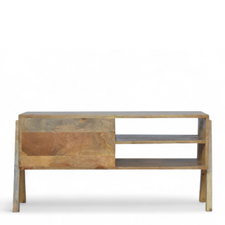 Solid Wood Trestle Media Unit with Open Shelving