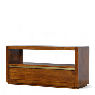 Chestnut Solid Wood Media Unit with Gold Bar Detail