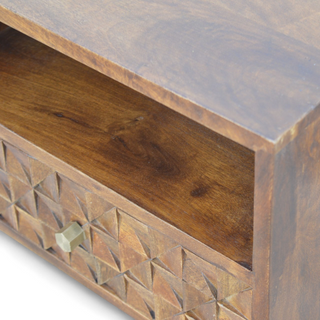 Mid-Century Modern Solid Wood Diamond Carved TV Cabinet