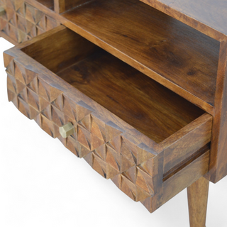 Mid-Century Modern Solid Wood Diamond Carved TV Cabinet