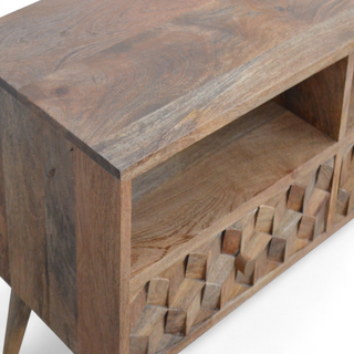 Mid-Century Modern Solid Wood Cube Carved TV Stand