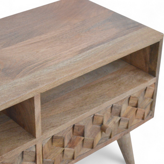 Mid-Century Modern Solid Wood Cube Carved TV Stand