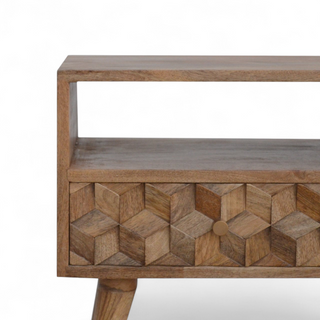 Mid-Century Modern Solid Wood Cube Carved TV Stand