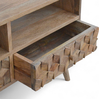 Mid-Century Modern Solid Wood Cube Carved TV Stand