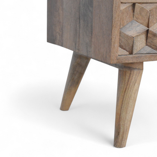 Mid-Century Modern Solid Wood Cube Carved TV Stand