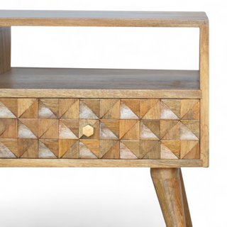 Mid-Century Modern Solid Wood Diamond Carved TV Stand