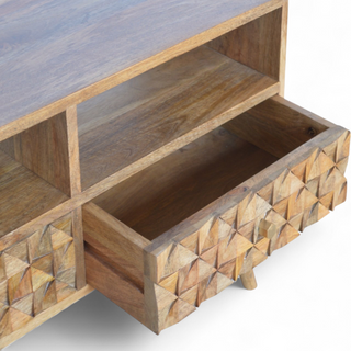 Mid-Century Modern Solid Wood Diamond Carved TV Stand