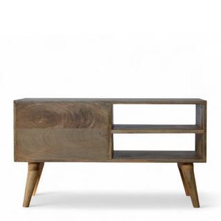 Mid-Century Modern Solid Wood Diamond Carved TV Stand