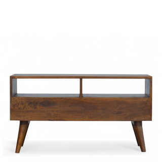 Mid-Century Modern Solid Wood Diamond Carved TV Cabinet