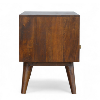 Mid-Century Modern Chestnut Solid Wood Cube Carved TV Stand