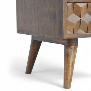Mid-Century Modern Chestnut Solid Wood Cube Carved TV Stand
