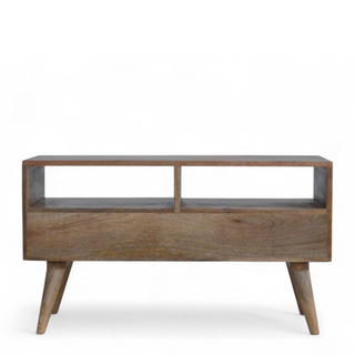 Mid-Century Modern Solid Wood Cube Carved TV Stand