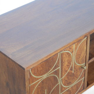 Mid-Century Modern Chestnut Solid Wood Gold Inlay TV Stand