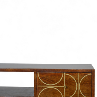 Mid-Century Modern Chestnut Solid Wood Gold Inlay TV Stand