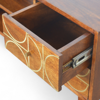 Mid-Century Modern Chestnut Solid Wood Gold Inlay TV Stand