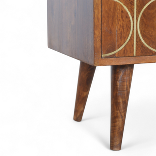 Mid-Century Modern Chestnut Solid Wood Gold Inlay TV Stand
