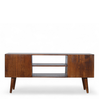 Mid-Century Modern Chestnut Solid Wood Gold Inlay TV Stand