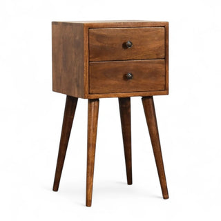 Mid-Century Solid Wood 2-Drawer Nightstand | Chestnut Finish