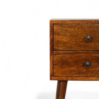 Mid-Century Solid Wood 2-Drawer Nightstand | Chestnut Finish