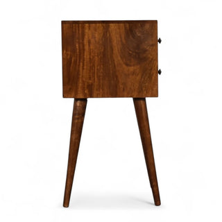 Mid-Century Solid Wood 2-Drawer Nightstand | Chestnut Finish